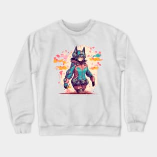 Watercolor Anime art cat girl Crewneck Sweatshirt